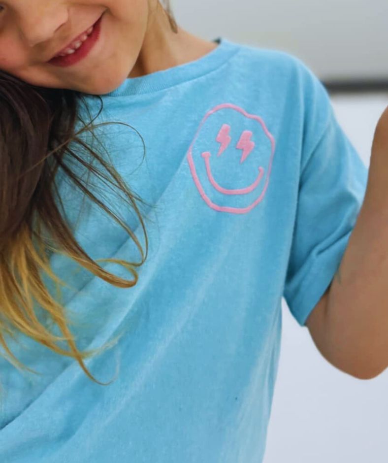 Smiley Face Tee - Blue and Pink